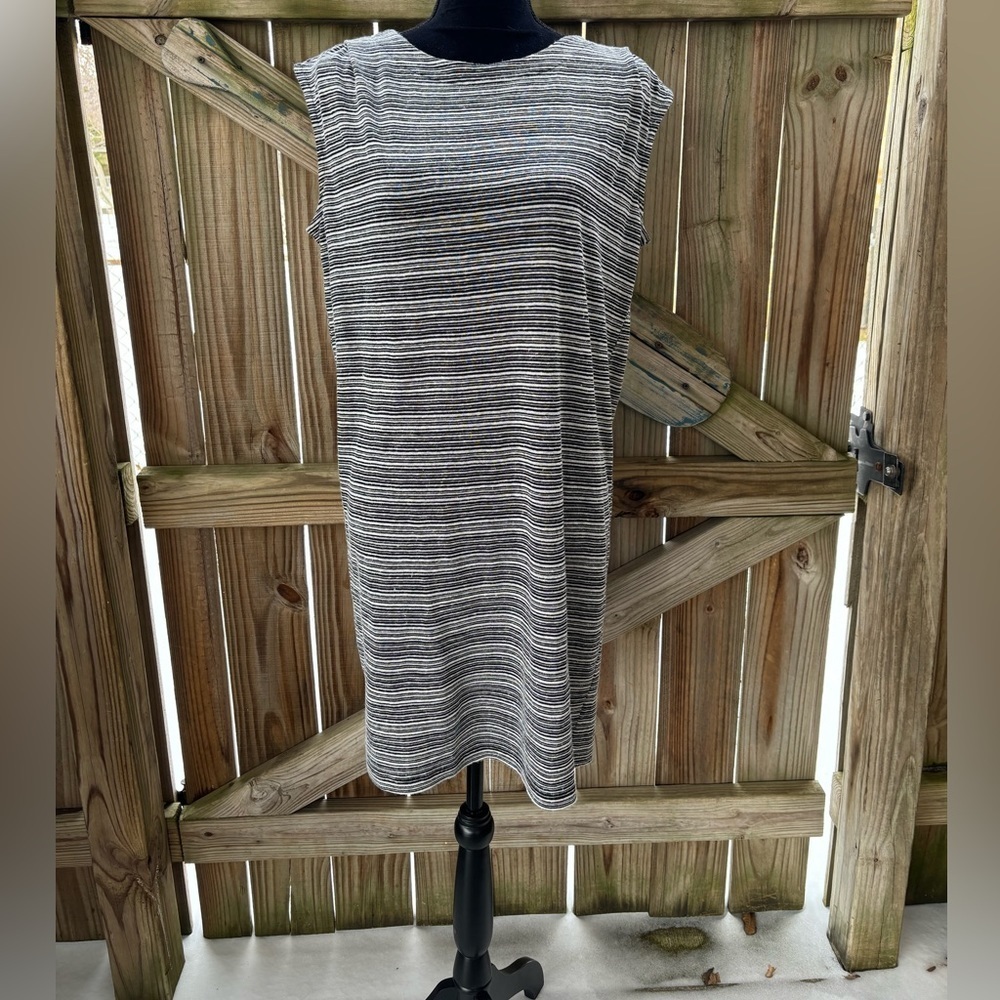 Ann Taylor Loft Gray & Black Stripe Sleeveless Linen Blend Dress Size M